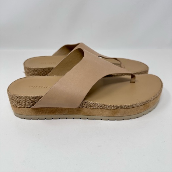 Vince Fatima-B Leather Wedge Sandals Flip Flops Thongs Cappuccino Nude Size 8.5 - Picture 1 of 8